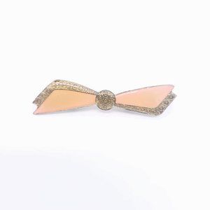 80s Pink and Gold Enamel Bow Lapel Pin